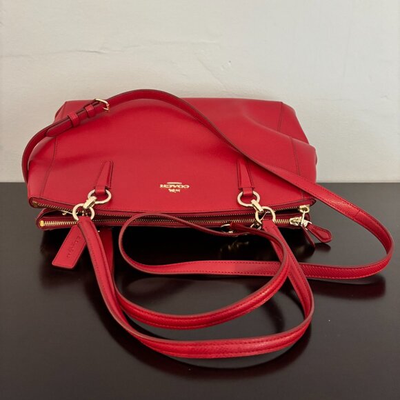 Coach Christie Carryall Cherry Red Crossgrain Leather Satchel - Picture 6 of 13